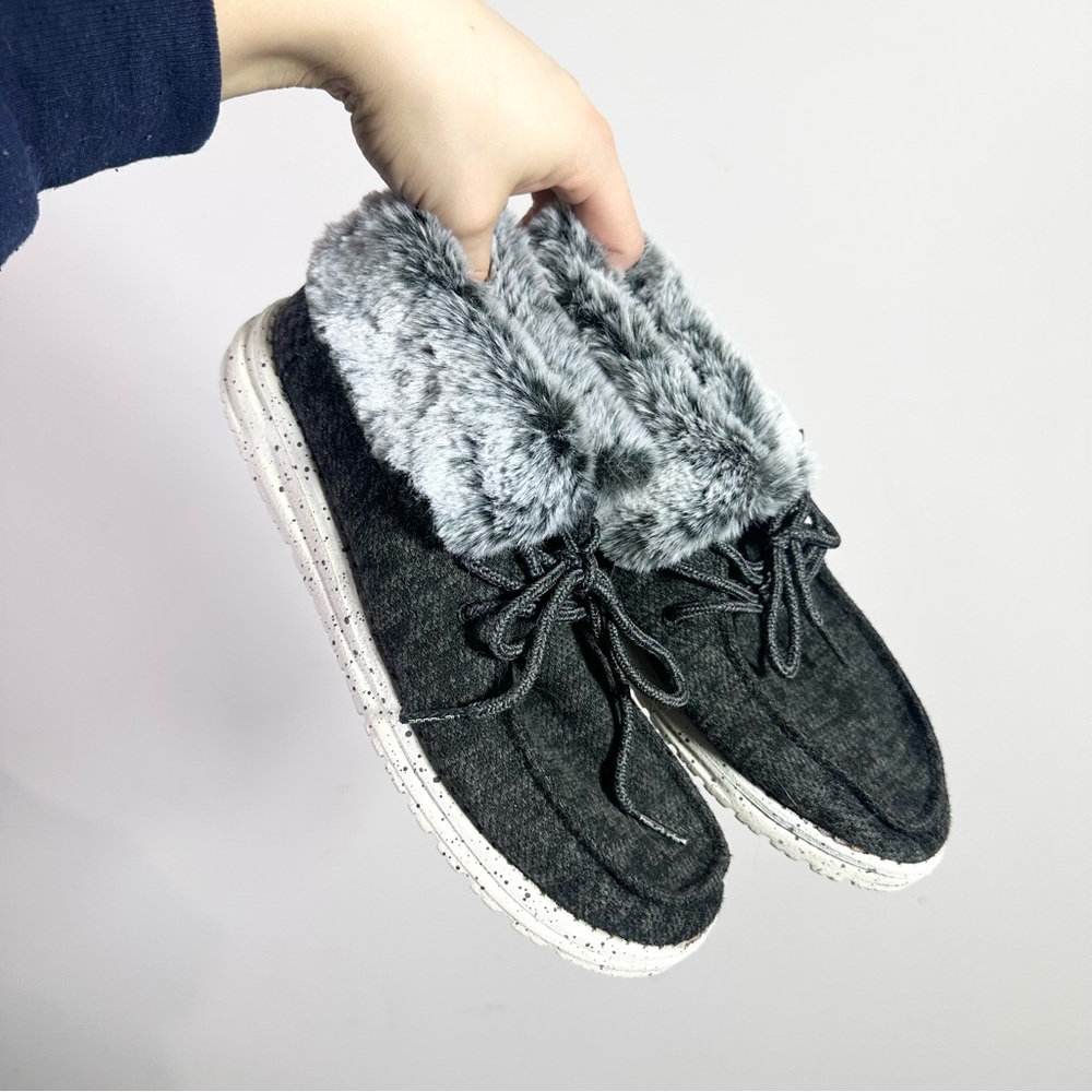 Hey Dude Britt Dark Heather Gray Fur Lined Ankle Boots
